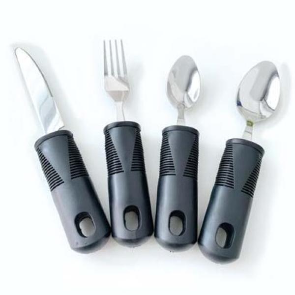 Besteck-Set 4-teilig praktisch mit Loch, schwarz